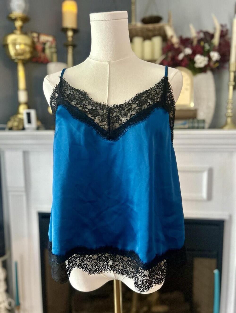 Forever 21 Royal Blue Satin Cami/ Lingerie Top w/ Lace Trim Y2K Inspired Sz M